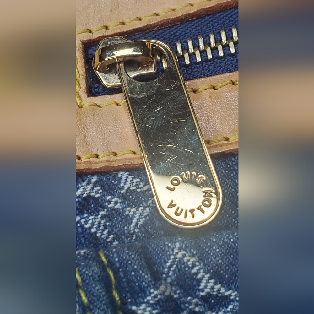 Louis Vuitton Monogram Denim Neo Speedy Blue and Tan Leather Handbag - Picture 4 of 16
